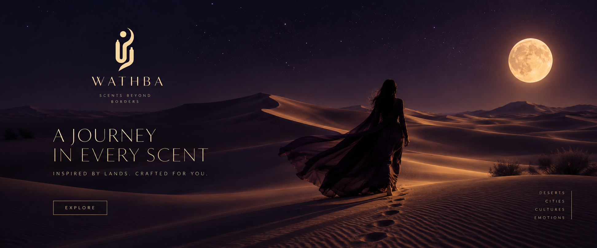 Wathba fragrance story in a moonlit desert landscape