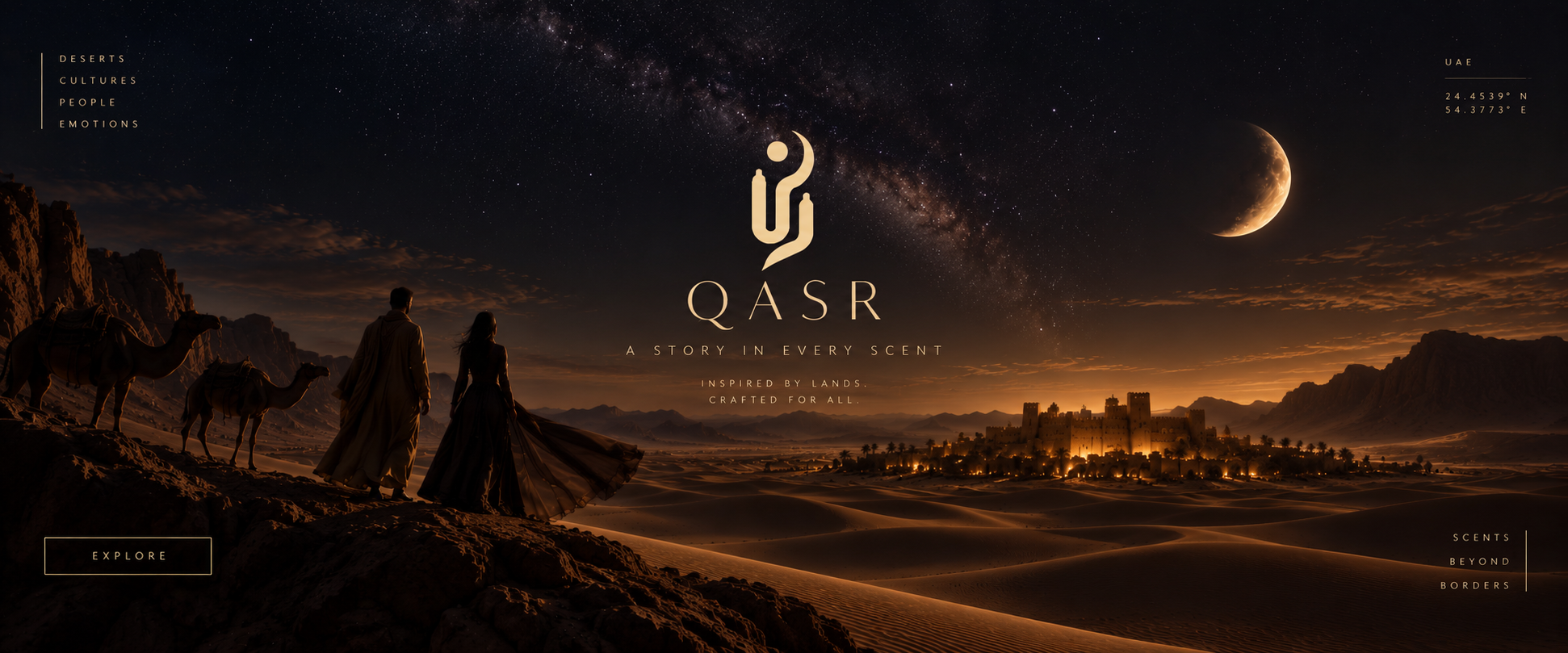 Qasr fragrance story beneath a starlit desert fortress